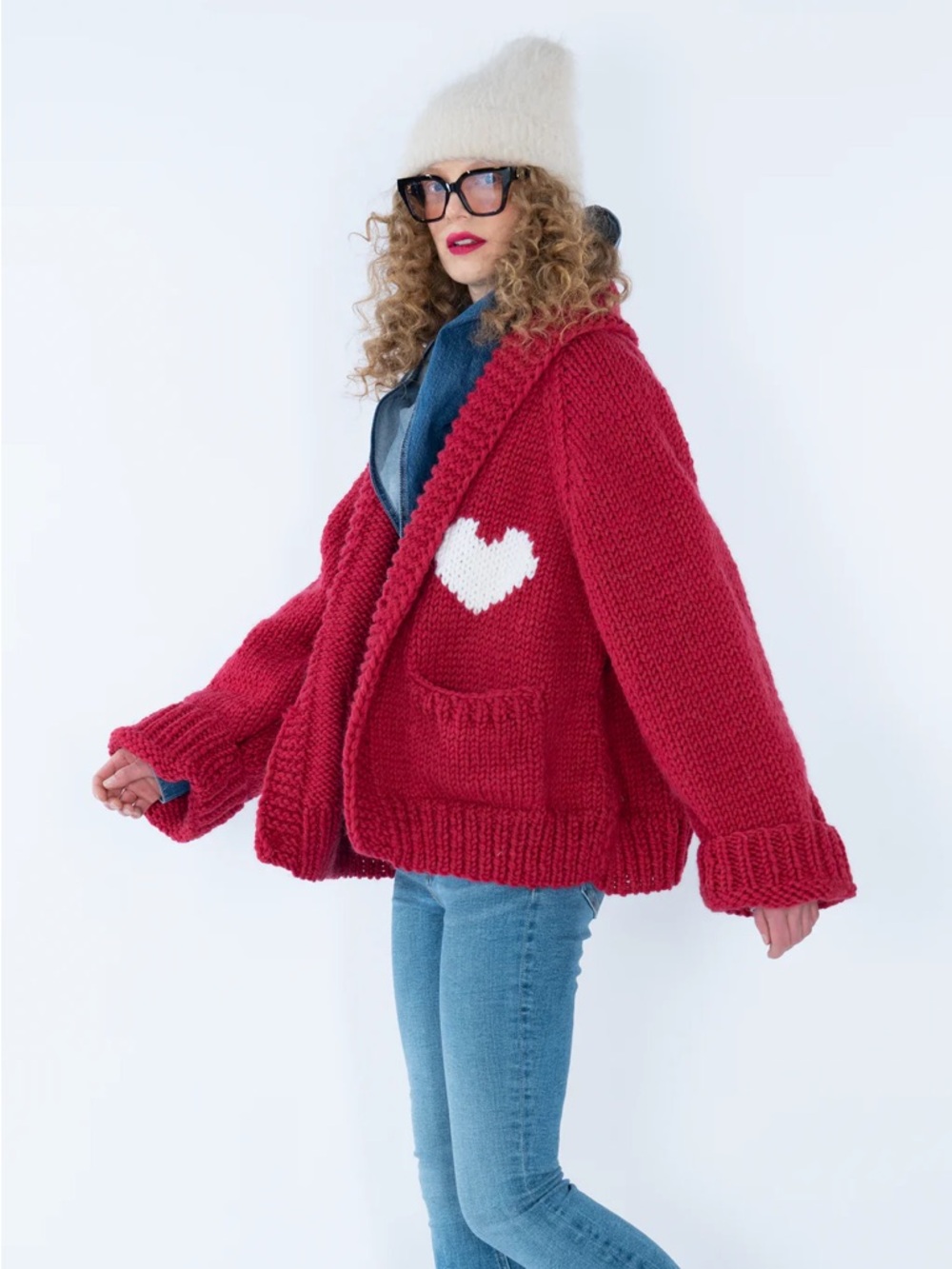 GOGO Heart Jacket Cardigan Red White